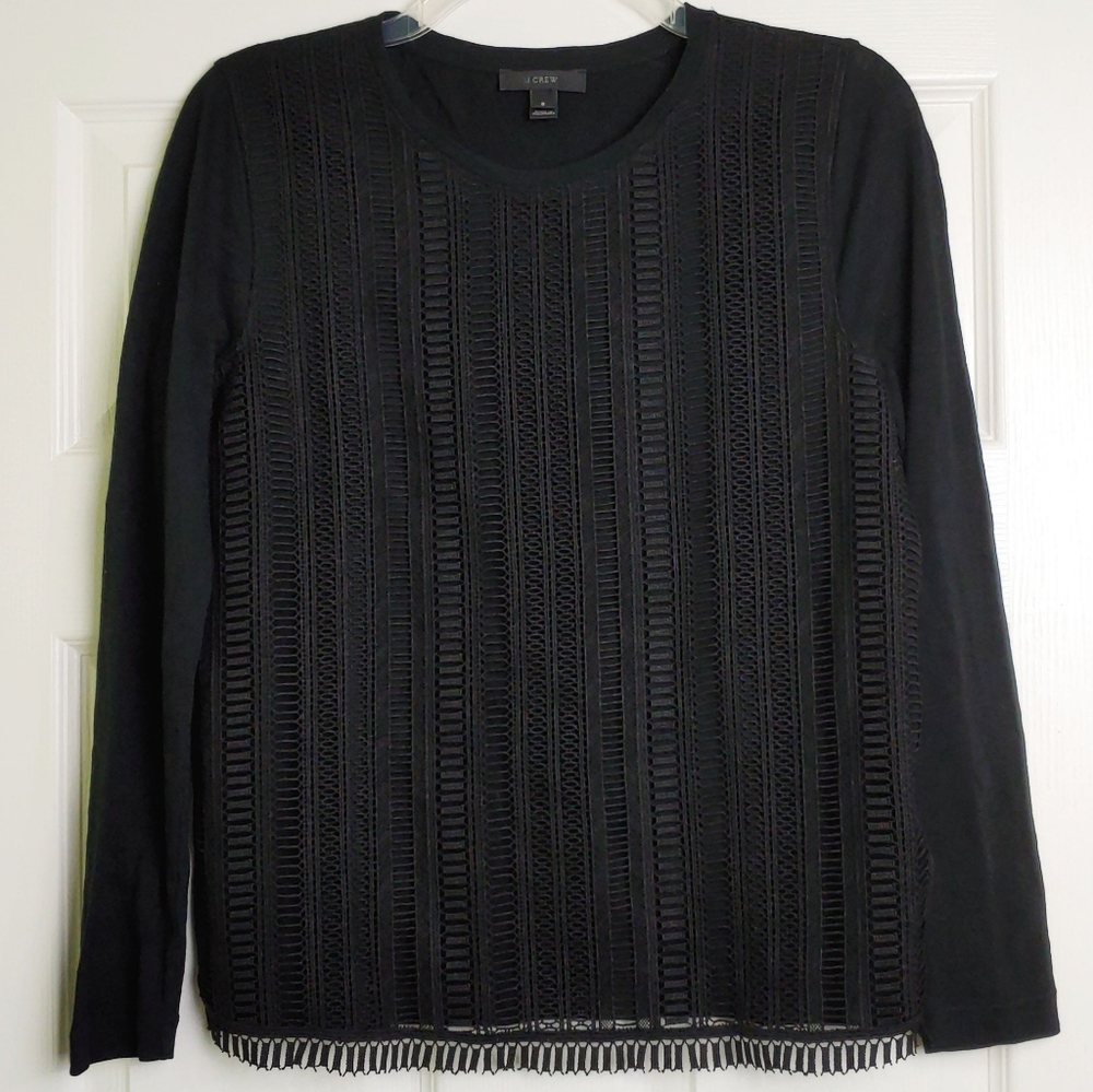 NWOT J. Crew crochet long sleeve shirt black small